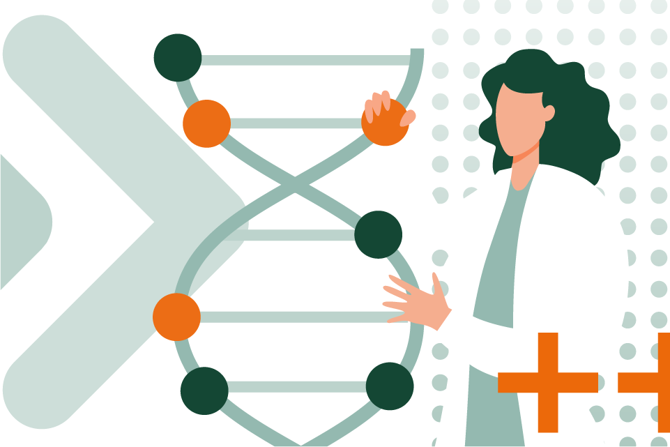 Colorful illustration of medical graduate and dna helix