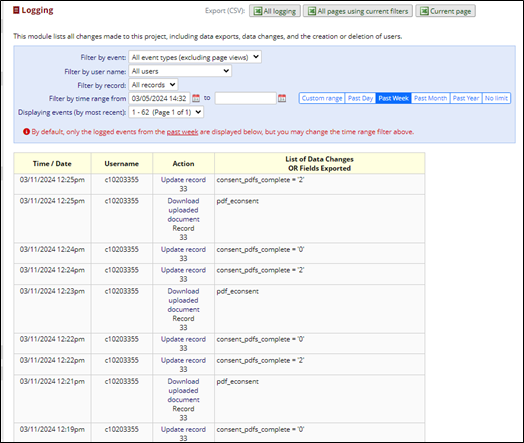 redcap view activity
