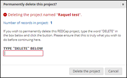 Redcap delete project